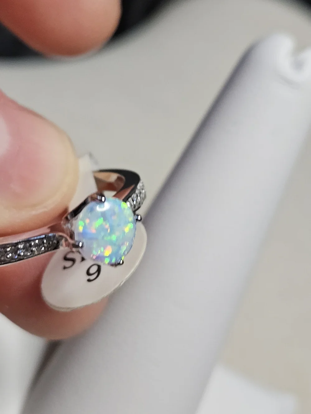 Opal Solitaire Ring with Accent Stones - White Opal-925 Silver